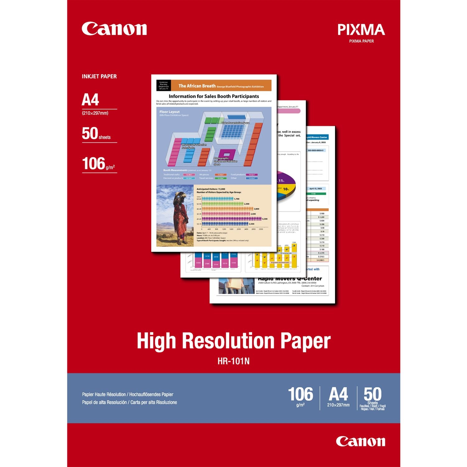 Original Canon HR-101N 106gsm A4 High Resolution Paper - 50 sheets (1033A002)