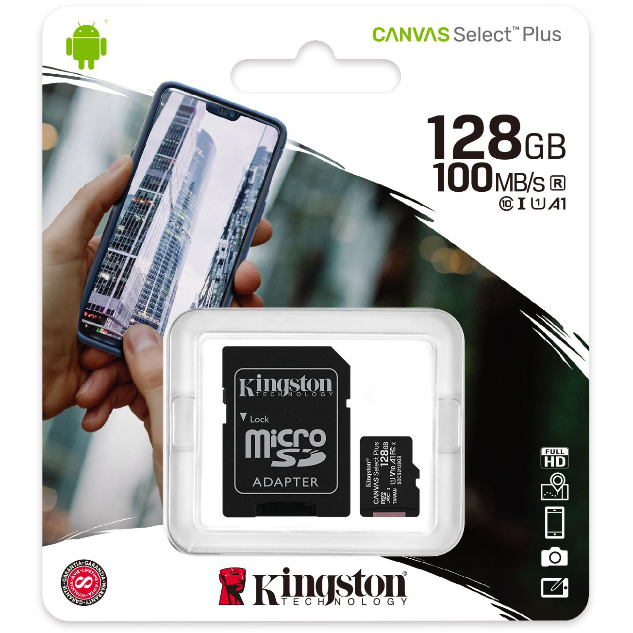 Original Kingston 128GB Canvas Select Plus Class 10 microSDXC Memory Card + SD Adapter (SDCS2/128GB)