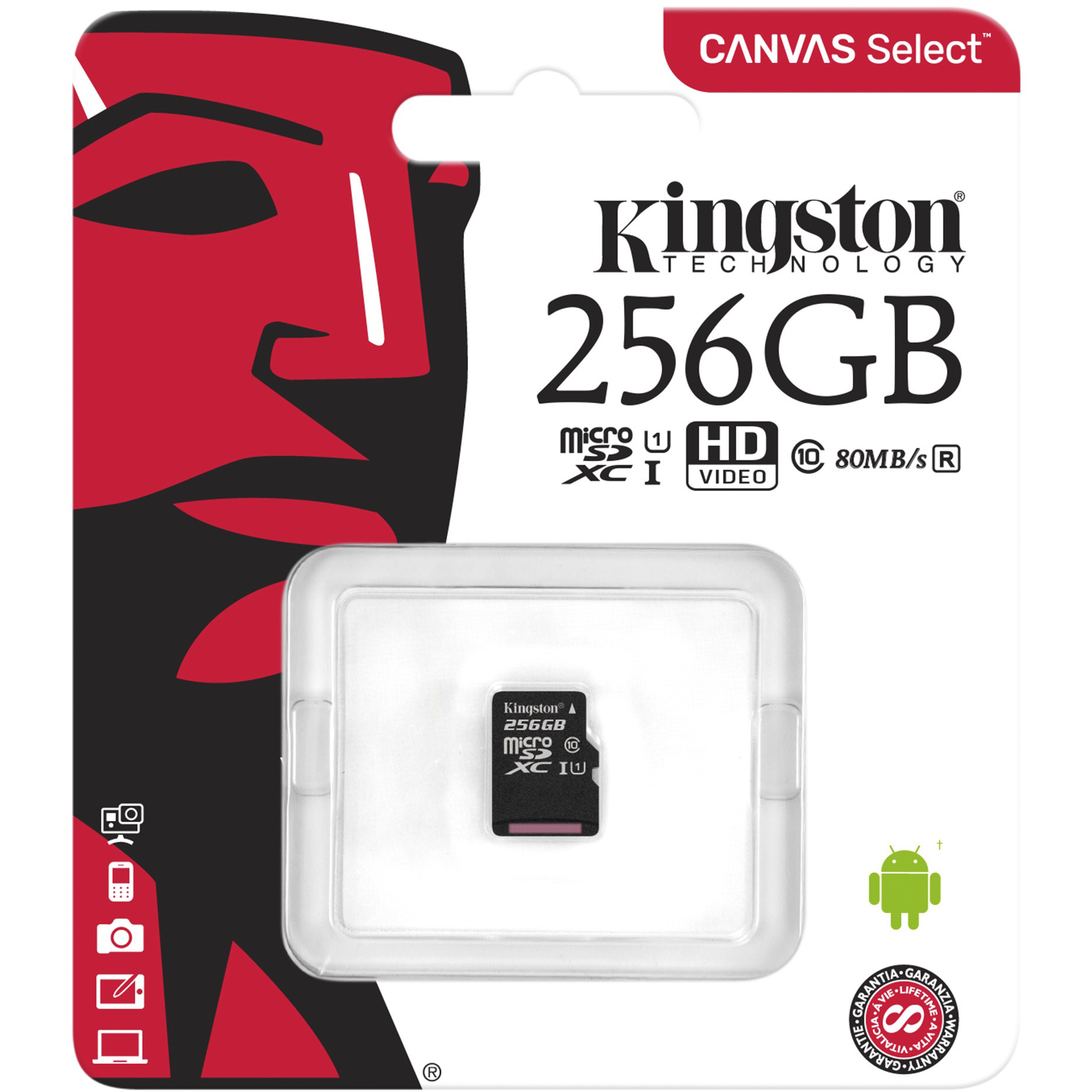 Original Kingston Canvas Select 80R Class 10 256GB microSDXC Memory Card (SDCS/256GBSP)
