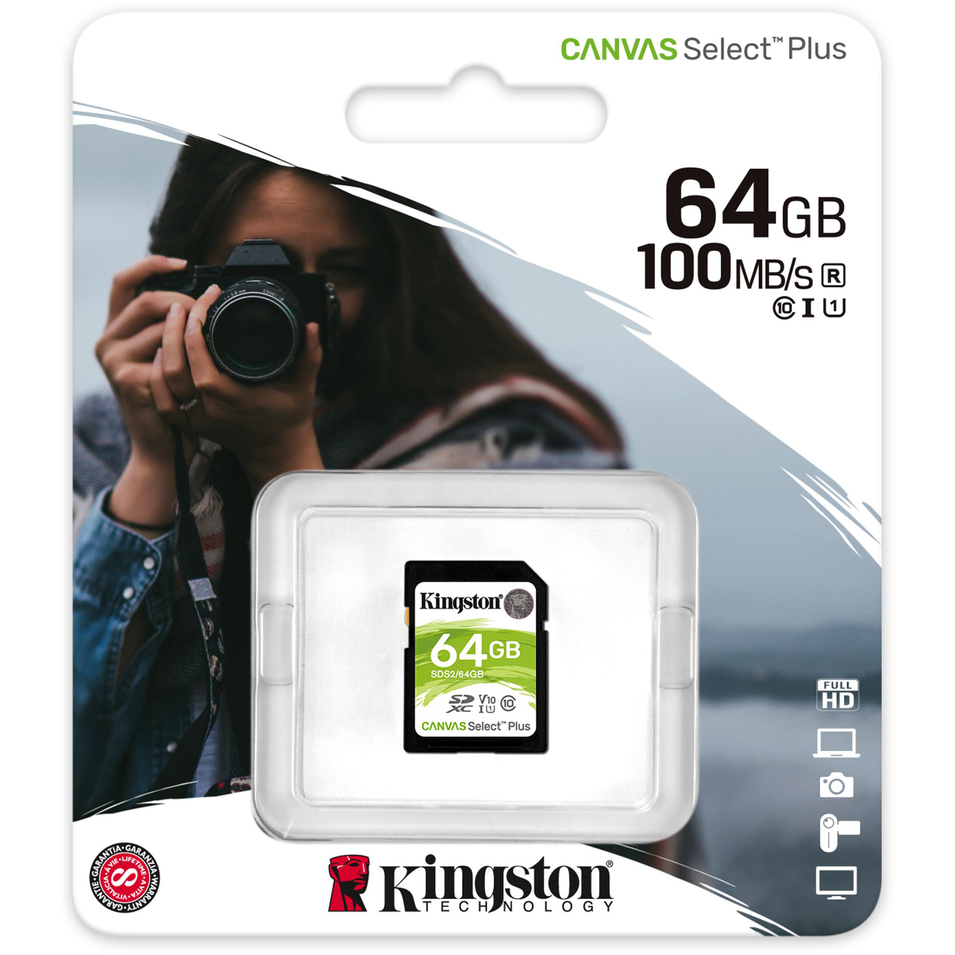 Original Kingston 64GB Canvas Select Plus Class 10 SDXC Memory Card (SDS2/64GB)