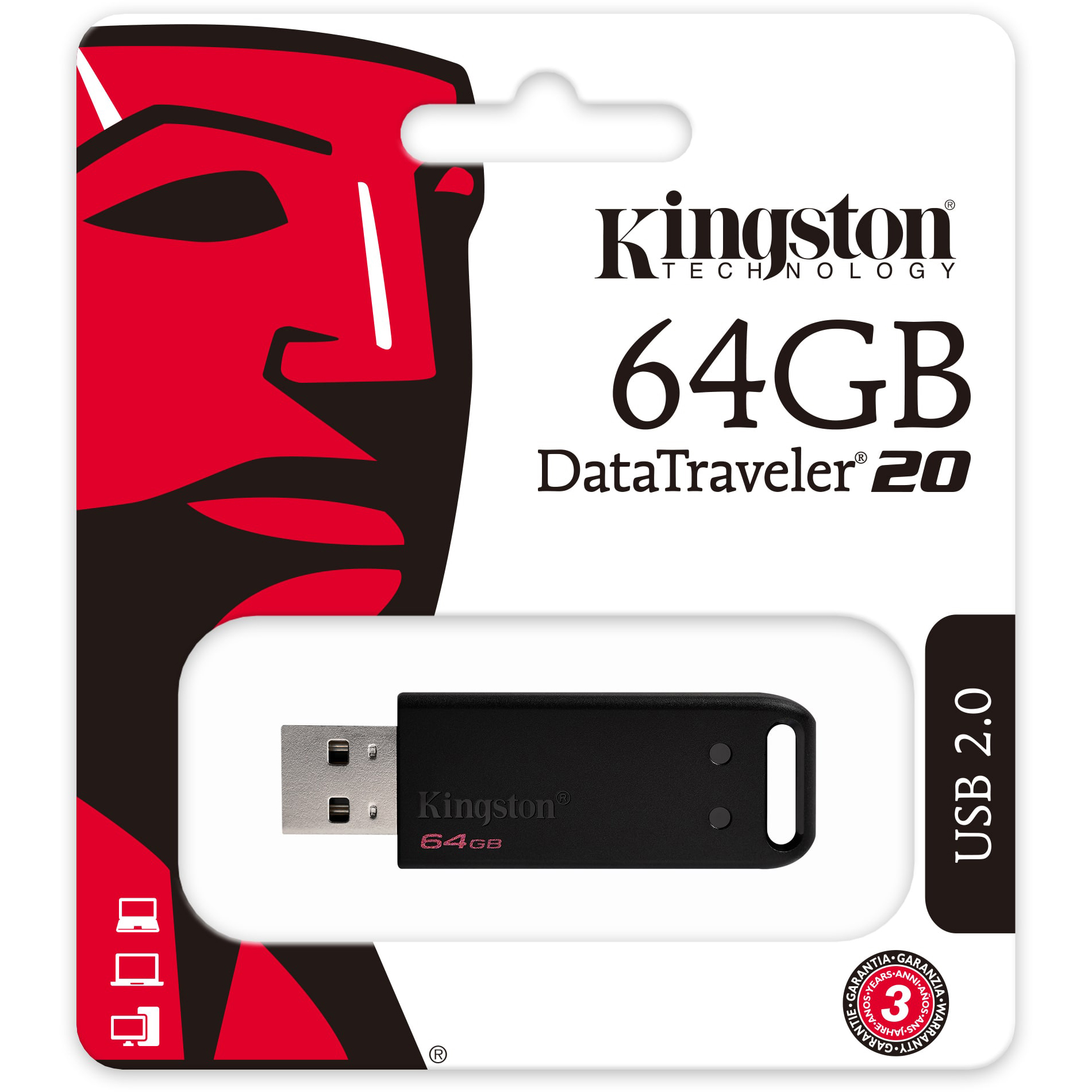 Original Kingston 64GB DataTraveler 20 USB 2.0 Flash Drive (DT20/64GB)