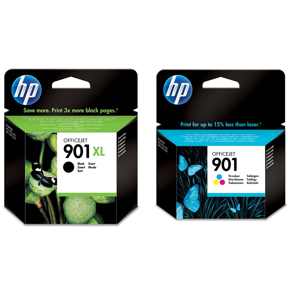 Original HP 901XL / 901 Black & Colour Combo Pack Ink Cartridges (CC654A & CC656A)