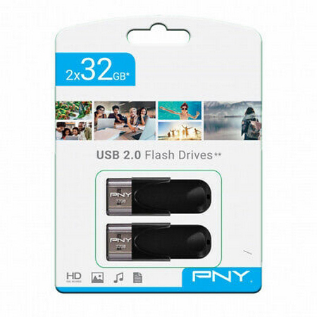 Original PNY Attache4 32GB USB 2.0 Flash Drive Twin Pack (FD32GATT4X2-EF)