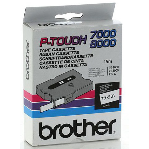 Original Brother TX-231 Black On White 12mm x 15m Label Tape (TX231)