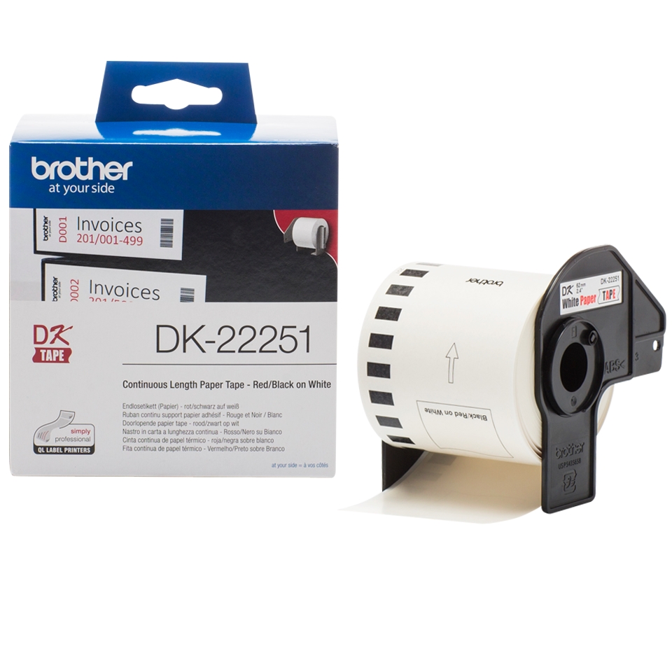 Original Brother DK-22251 Red/Black On White 62mm x 15.24m Continuous Paper Label Roll Tape (DK22251)