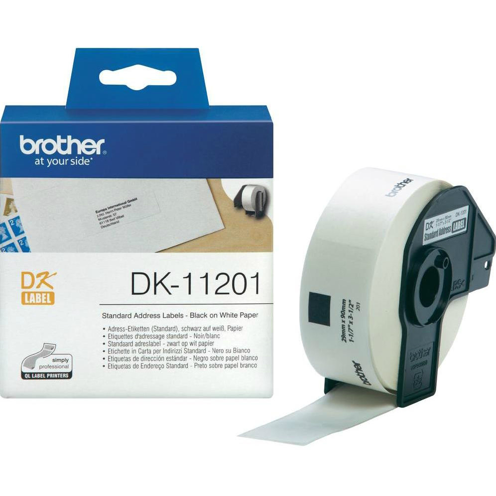 Original Brother DK-11201 Black On White 29mm x 90mm Standard Address Label Roll Tape - 400 Labels (DK11201)