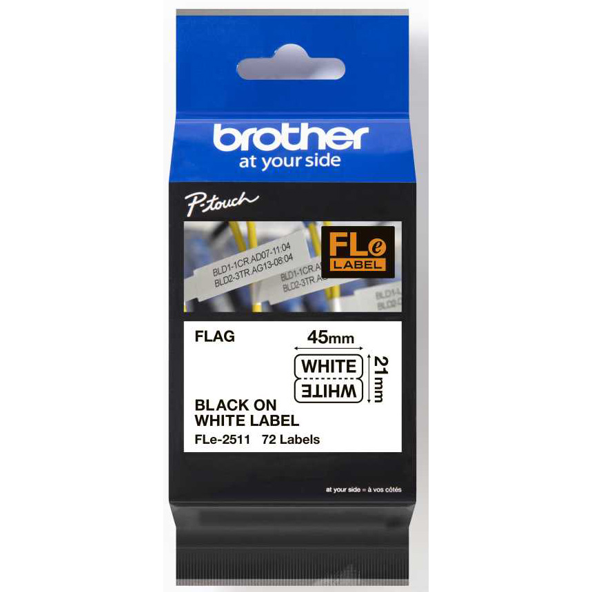 Original Brother FLe-2511 Black on White 45mm x 21mm Die-Cut Label Tape (FLE2511)