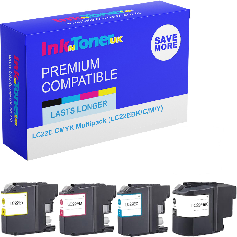 Premium Compatible Brother LC22E CMYK Multipack Ink Cartridges (LC22EBK/C/M/Y)