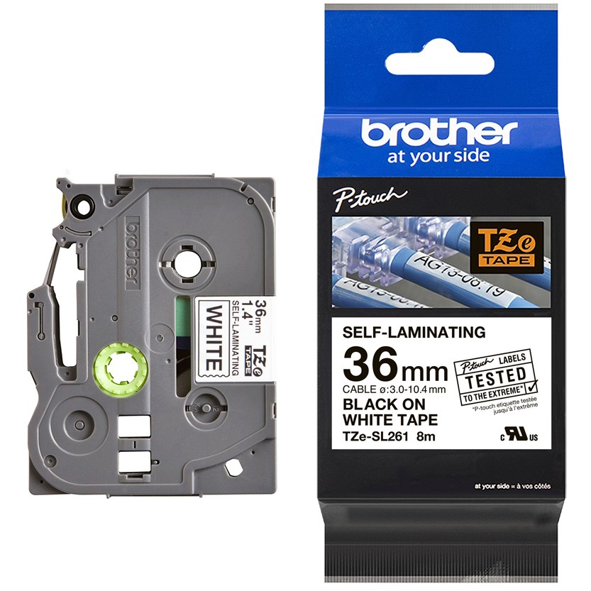 Original Brother TZE-SL261 Black On White Adhesive Self-Laminating Labelling Tape Cassette 36mm x 8m  (TZESL261)