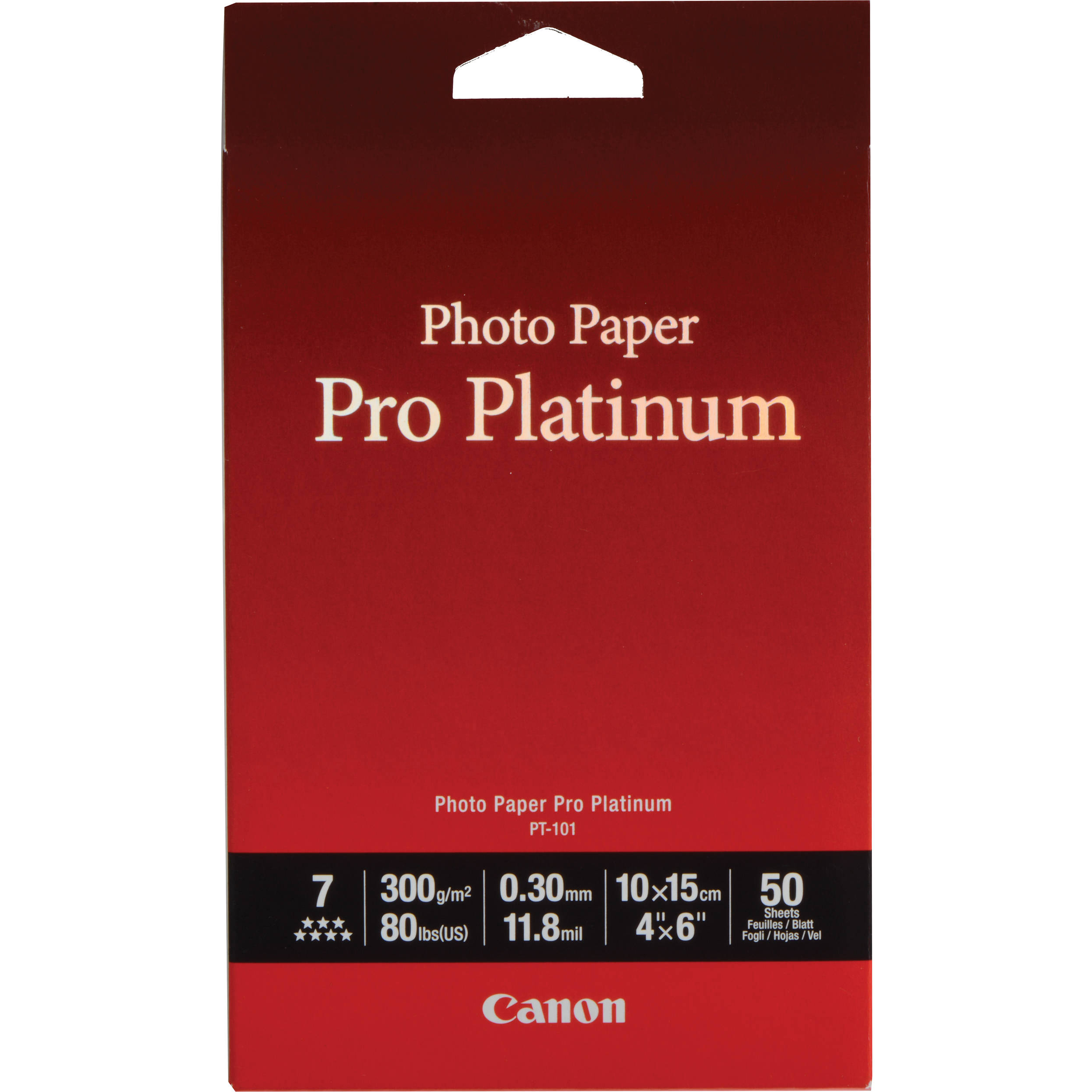 Original Canon PT-101 300gsm 4 x 6in Pro Platinum Photo Paper - 50 sheets (2768B014)