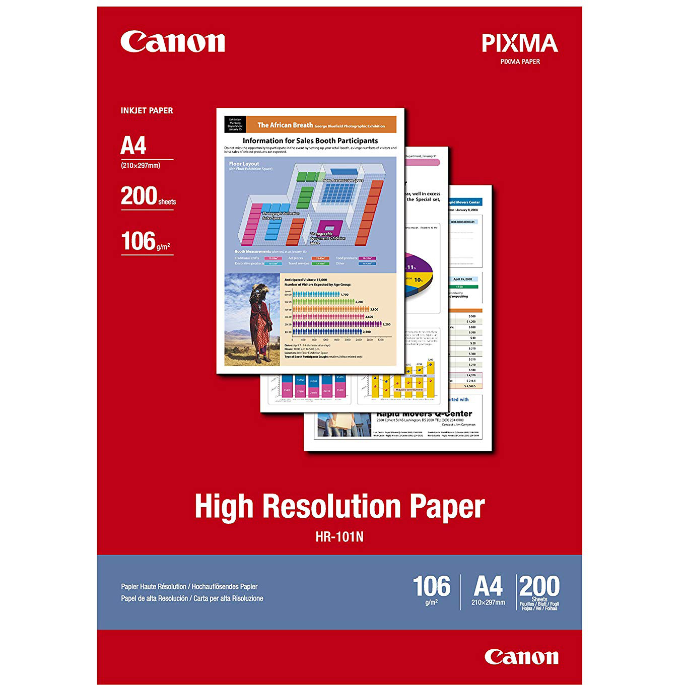 Original Canon 106gsm A4 High Resolution Inkjet Paper - 200 sheets (HR-101A4)