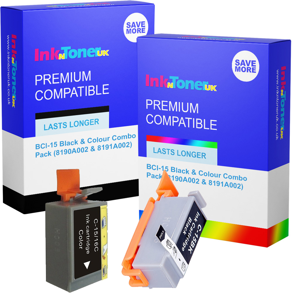Premium Compatible Canon BCI-15 Black & Colour Combo Pack Ink Cartridges (8190A002 & 8191A002)