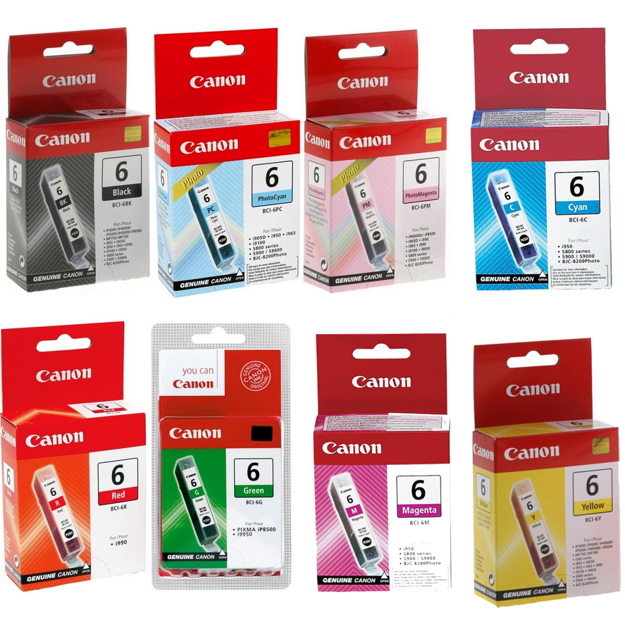 Original Canon BCI-6 Multipack Set Of 8 Ink Cartridges (BCI-6BK /C/M/Y/PC/PM/R/G)