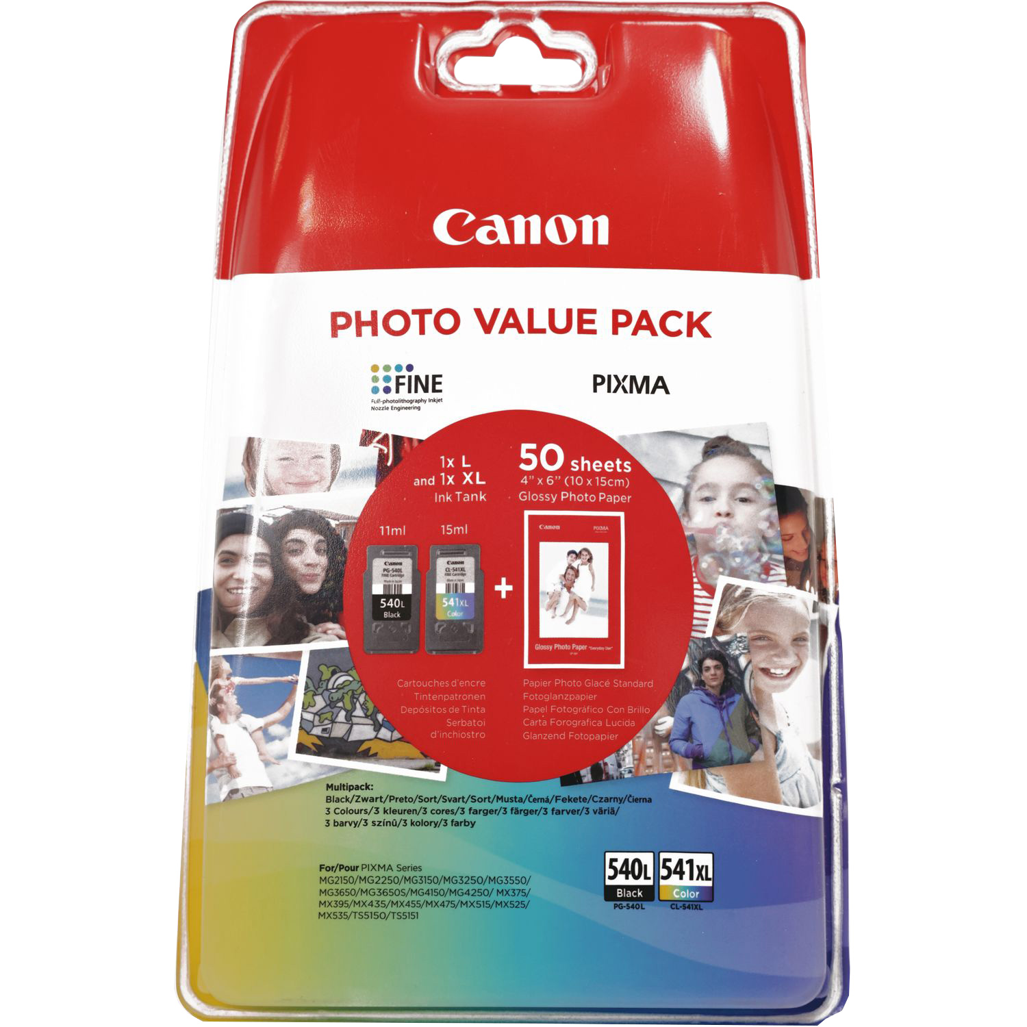 Original Canon PG-540L / CL-541XL Black & Colour Combo Pack High Capacity Ink Cartridges & Paper (5224B007 / 5224B012 / 5224B013)