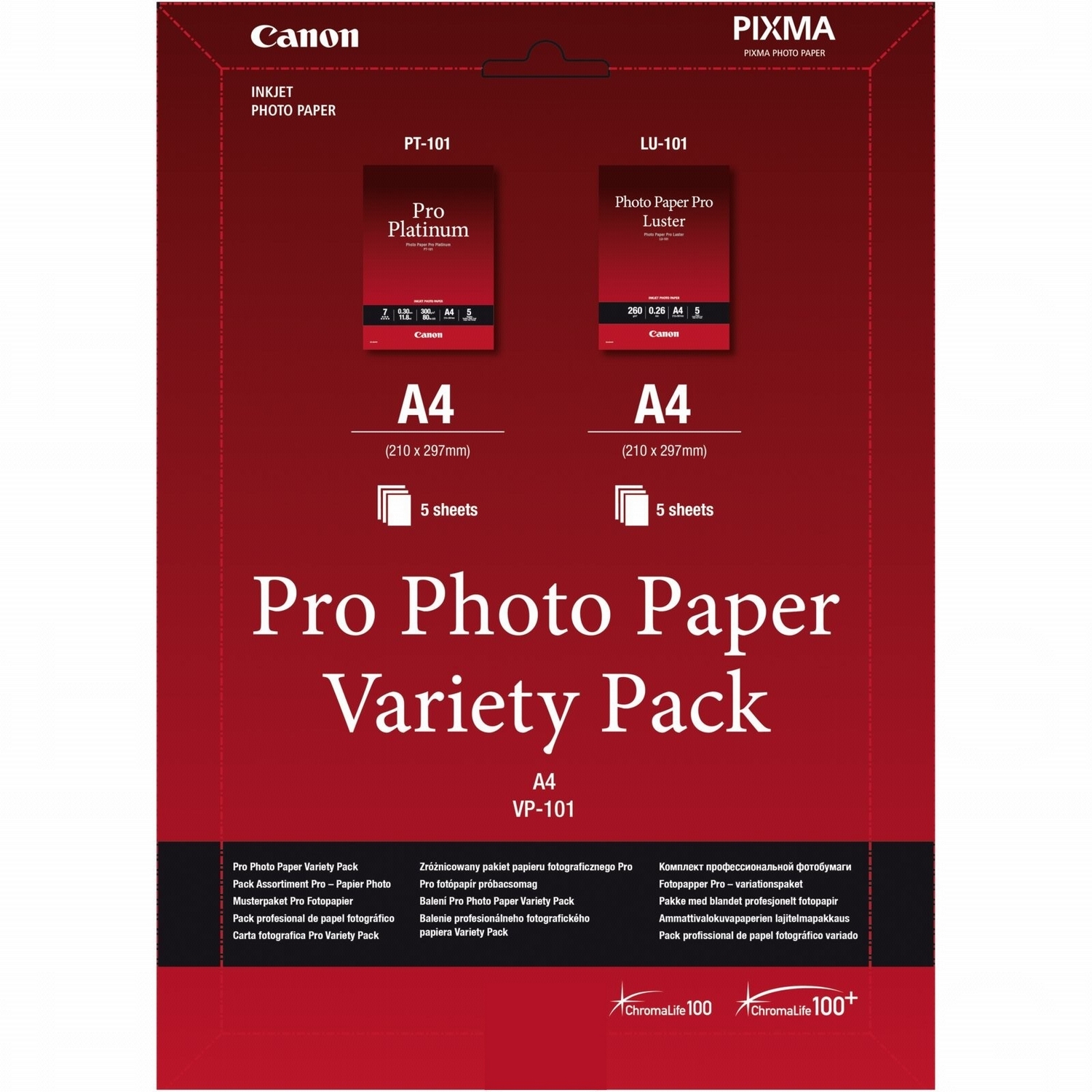 Original Canon VP-101 A4 Pro Variety Pack Photo Paper - 2x 5 Sheets (6211B020)
