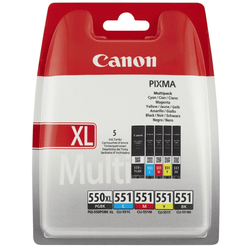 Original Canon PGI-550PGBKXL / CLI-551 Multipack Set Of 5 High Capacity Ink Cartridges (6509B013)