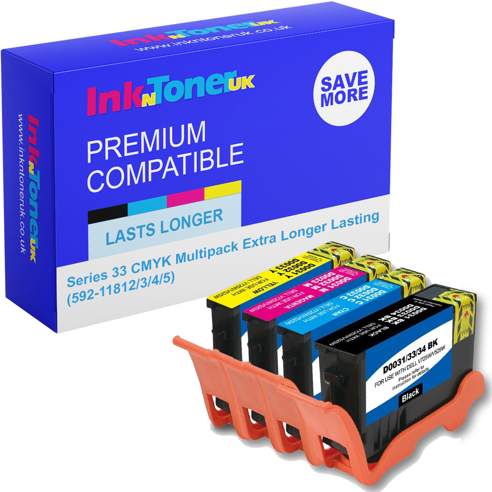Premium Compatible Dell Series 33 CMYK Multipack Extra Longer Lasting Ink Cartridges (592-11812/3/4/5)
