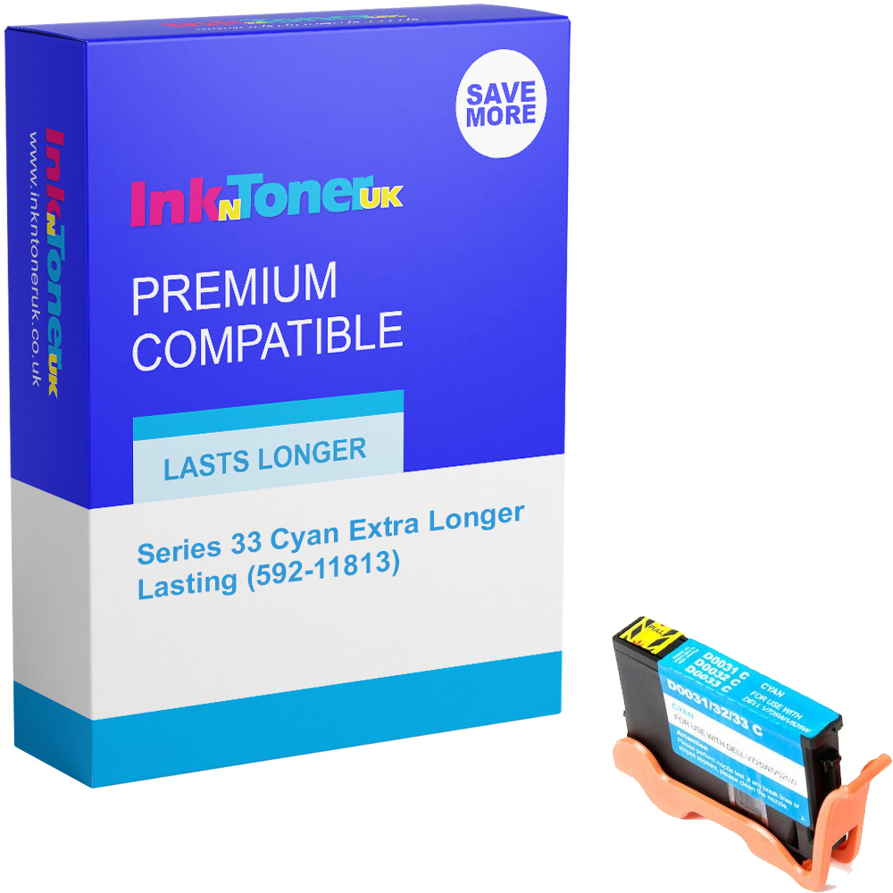 Premium Compatible Dell Series 33 Cyan Extra Longer Lasting Ink Cartridge (592-11813 / 592-11820)
