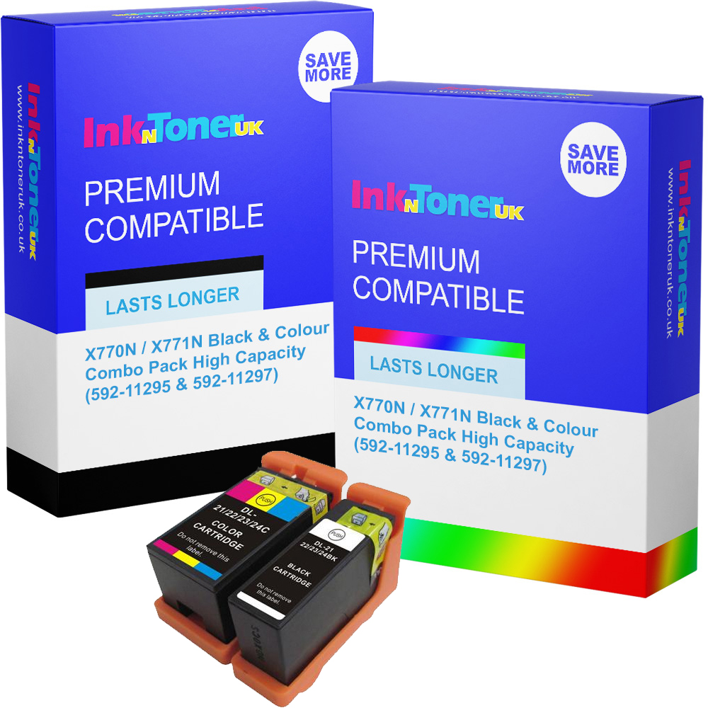 Premium Compatible Dell X770N / X771N Black & Colour Combo Pack High Capacity Ink Cartridges (592-11295 & 592-11297)