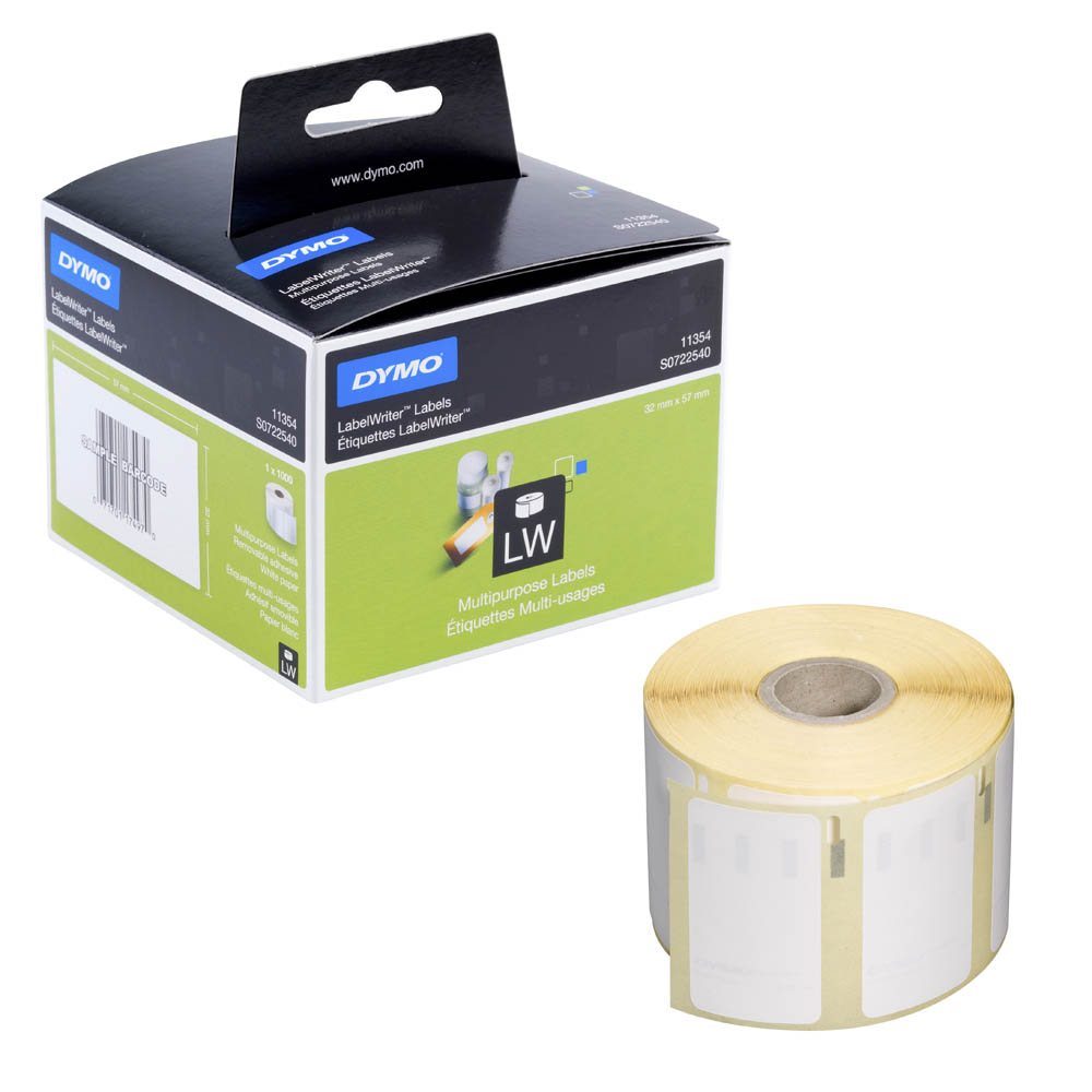 Original Dymo 11354 White 57mm x 32mm Removable Multipurpose Label Tape - 1000 Labels (S0722540)
