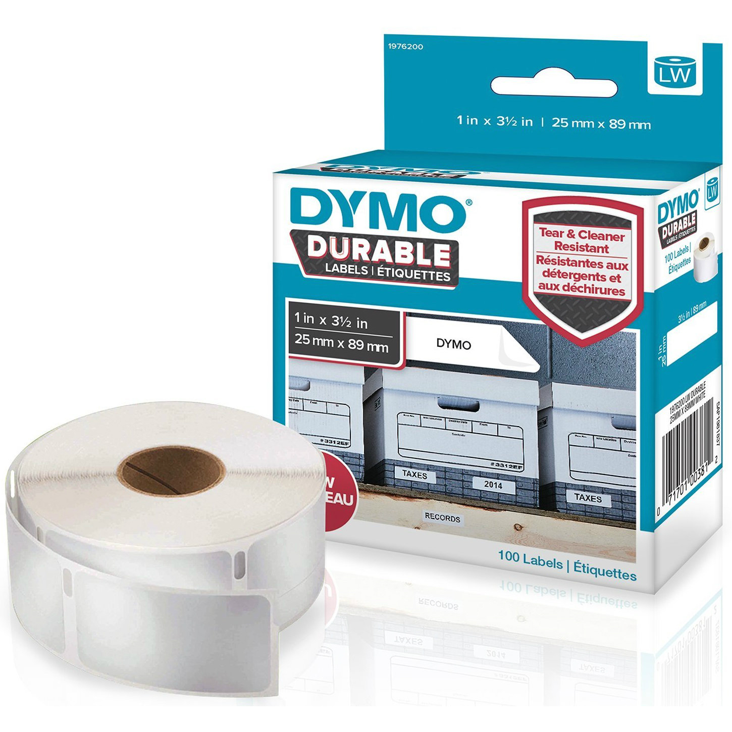 Original Dymo 1976200 White 25mm x 89mm Durable Label Tape - 100 Labels (1976200)