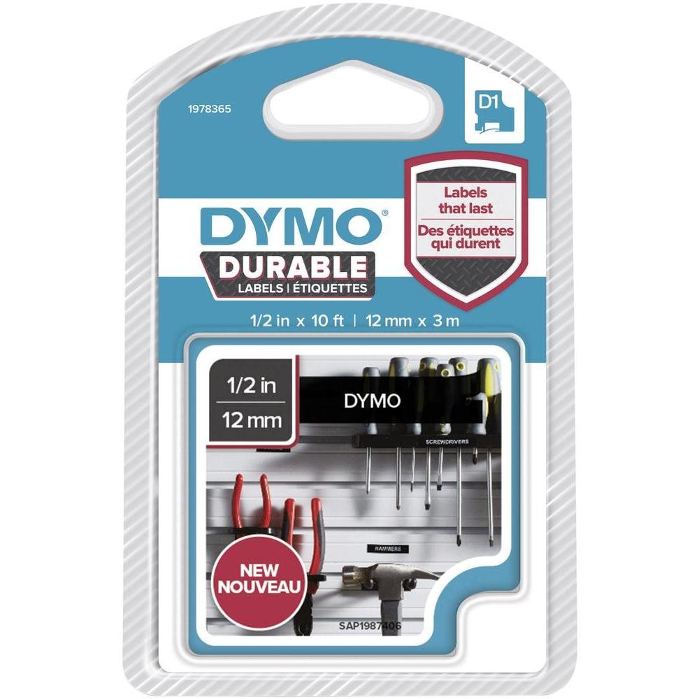 Original Dymo 1978365 White On Black 12mm x 3m D1 Durable Label Tape (1978365)