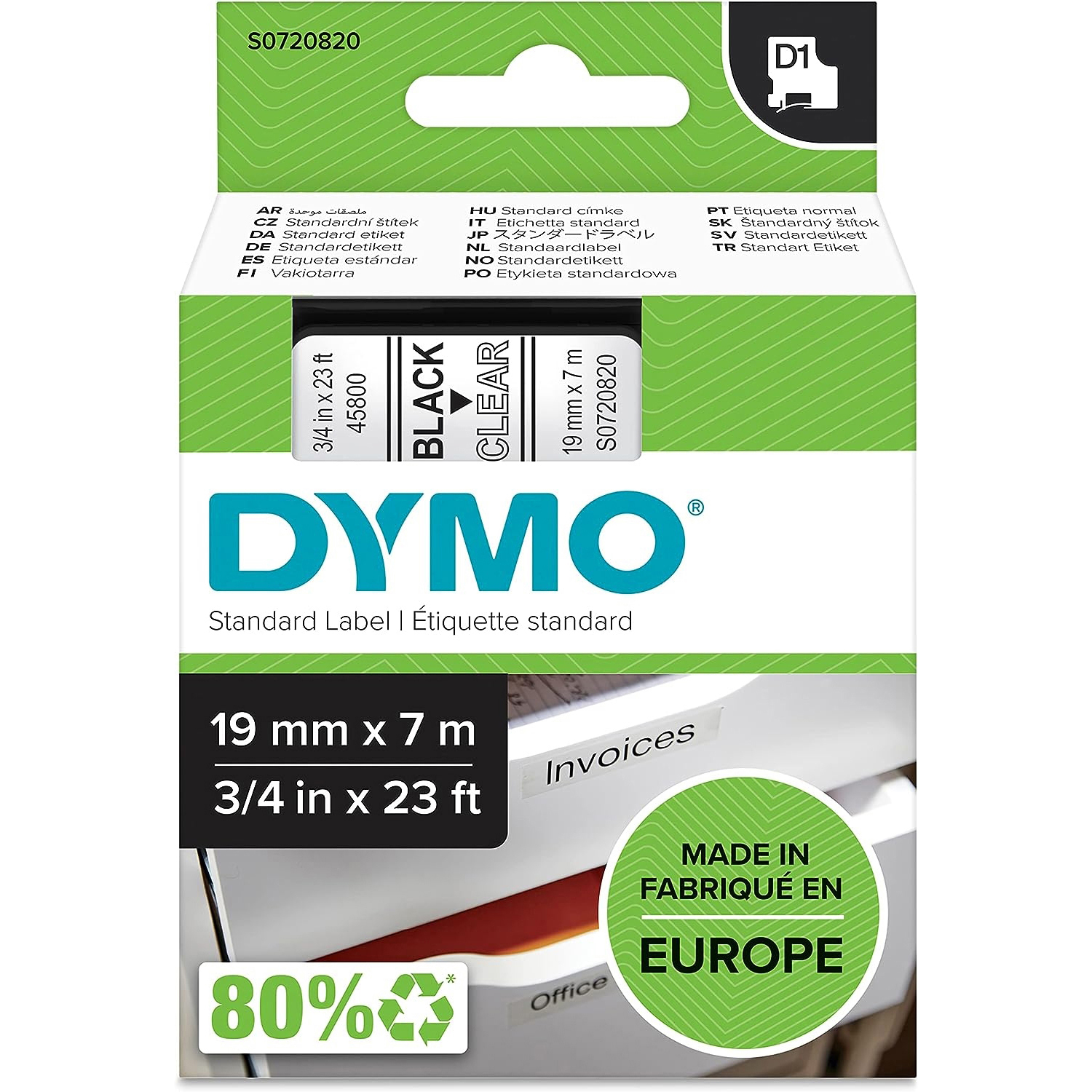 Original Dymo 2000 Label Tape 19Mm Black/Clr (S0720820)
