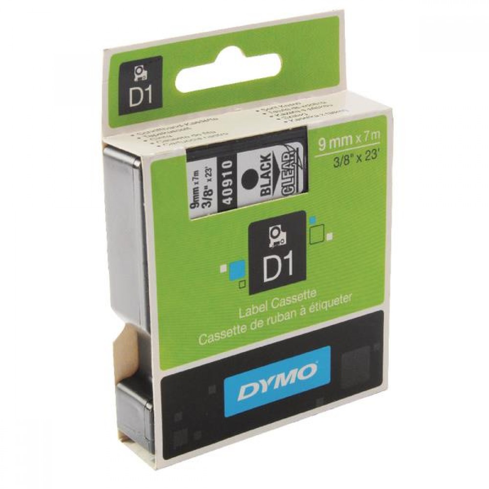 Original Dymo 40910 Black On Clear 9mm x 7m D1 Label Tape (S0720670)