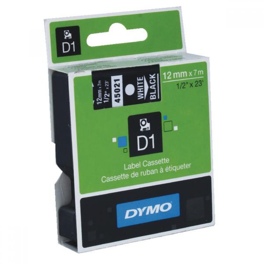 Original Dymo 45021 White On Black 12mm x 7m D1 Label Tape (S0720610)