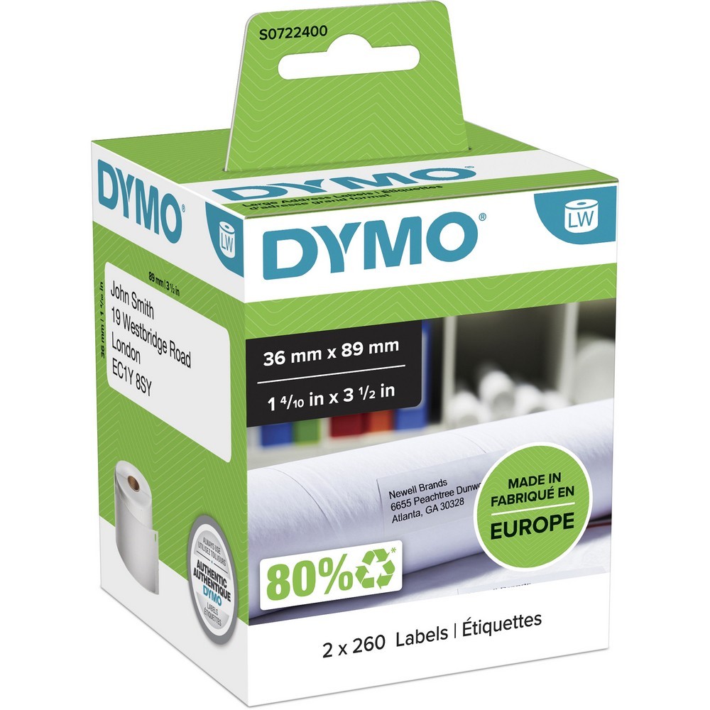 Original Dymo 99012 Large Address Labels Twin Pack 2 x 260 Adhesive Labels 89mm x 36mm (S0722400)