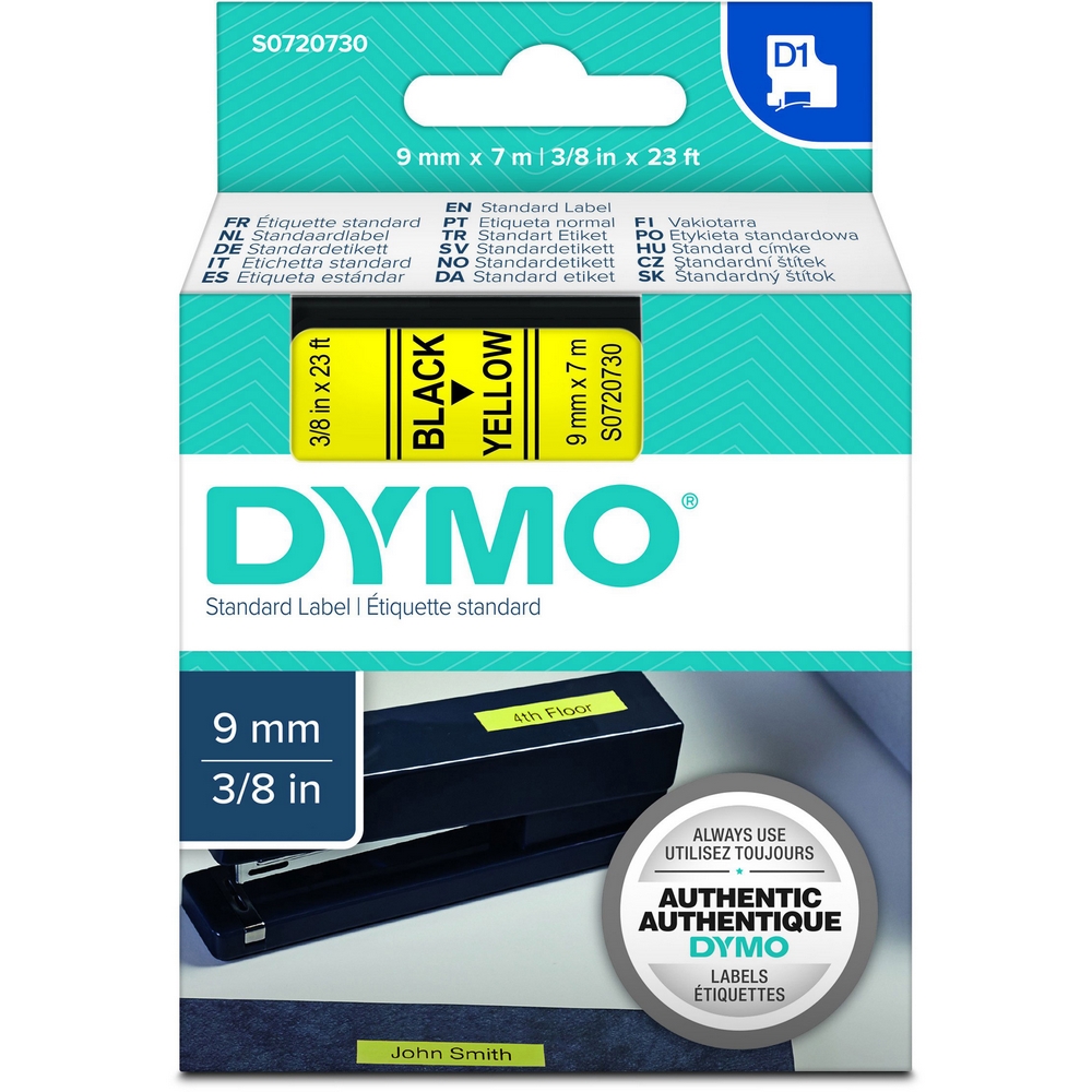 Original Dymo S0720730 Black On Yellow 9mm x 7m D1 Label Tape (40918)