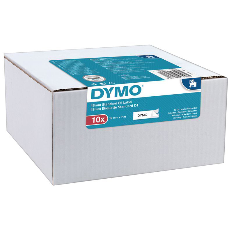 Original Dymo D1 Black on White 12mm x 7m Label Tape 10 Pack (2093097)