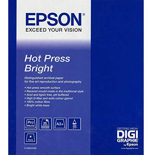Original Epson 330gsm A3+ Hot Press Bright Photo Paper - 25 sheets (C13S042330)