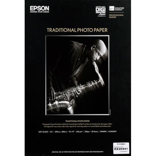 Original Epson 330gsm A3+ Traditional Photo Paper 25 sheets (C13S045051)