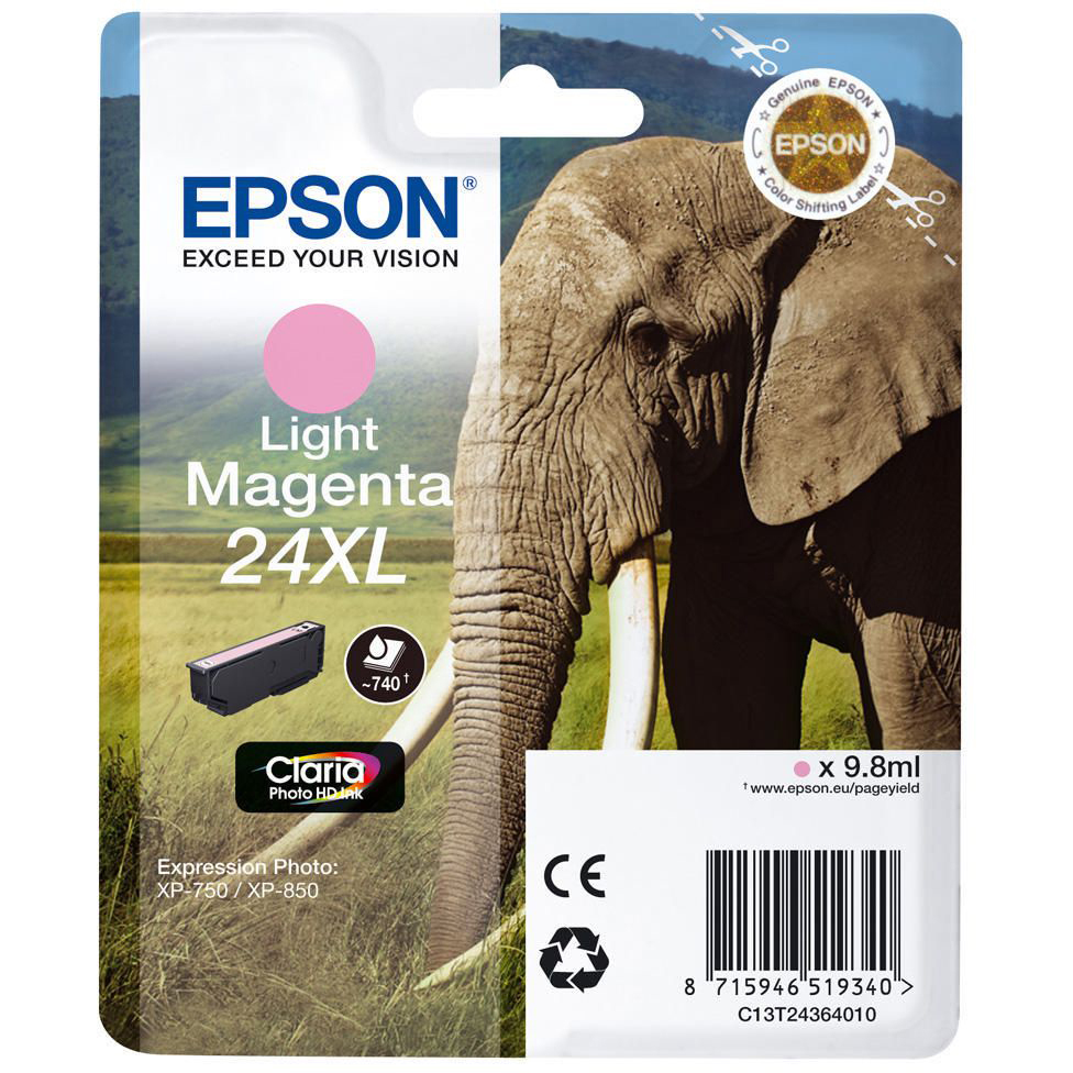 Original Epson 24XL Light Magenta High Capacity Ink Cartridge (C13T24364012) T2436 Elephant