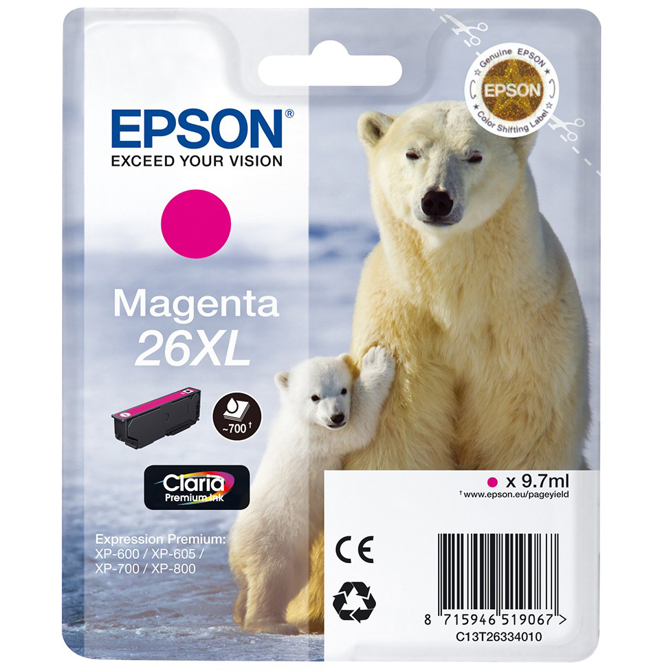 Original Epson 26XL Magenta High Capacity Ink Cartridge (C13T26334012) T2633 Polar Bear