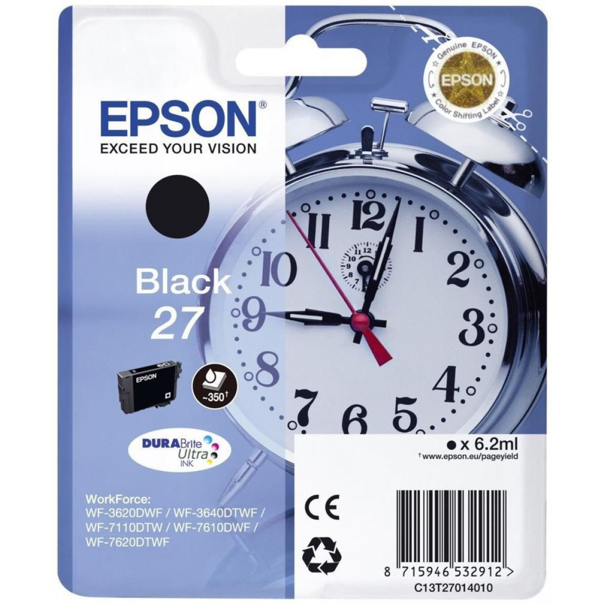 Original Epson 27 Black Ink Cartridge (C13T27014012) T2701 Alarm Clock