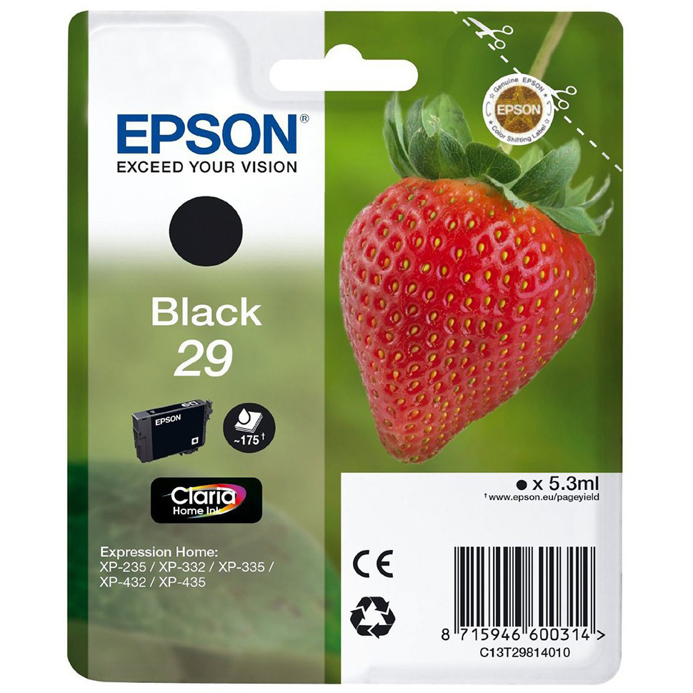 Original Epson 29 Black Ink Cartridge (C13T29814012) T2981 Strawberry
