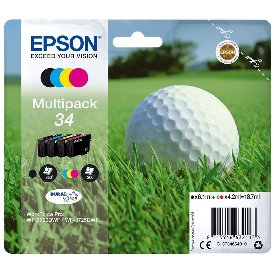 Original Epson 34 CMYK Multipack Ink Cartridges (C13T34664010) T3466 Golf Ball