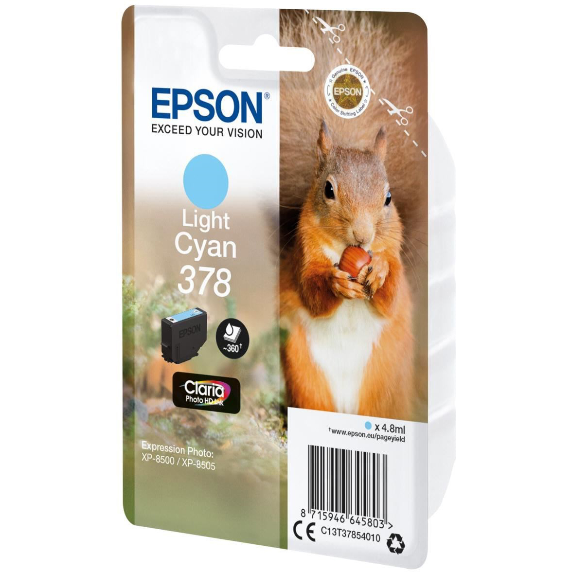 Original Epson 378 Light Cyan Ink Cartridge (C13T37854010) T3785 Squirrel