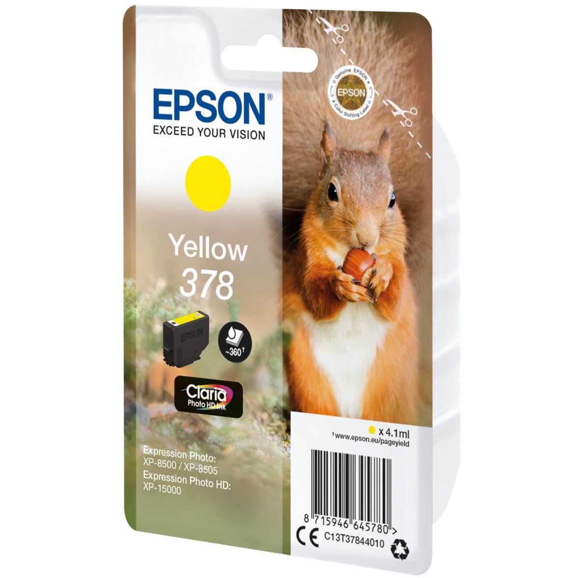 Original Epson 378 Yellow Ink Cartridge (C13T37844010) T3784 Squirrel
