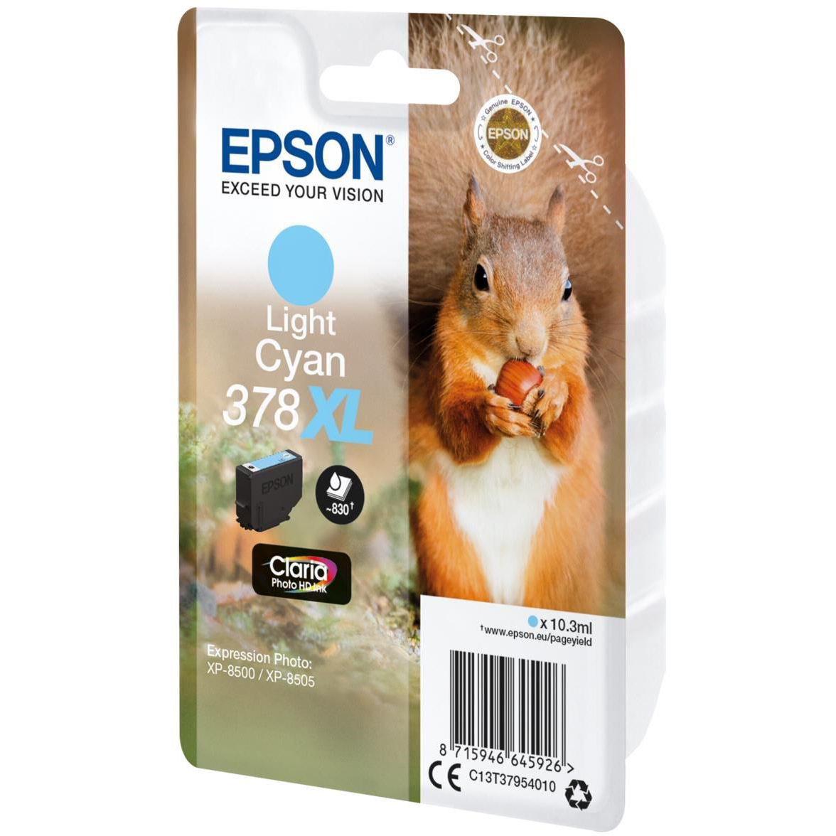 Original Epson 378XL Light Cyan High Capacity Ink Cartridge (C13T37954010) T3795 Squirrel