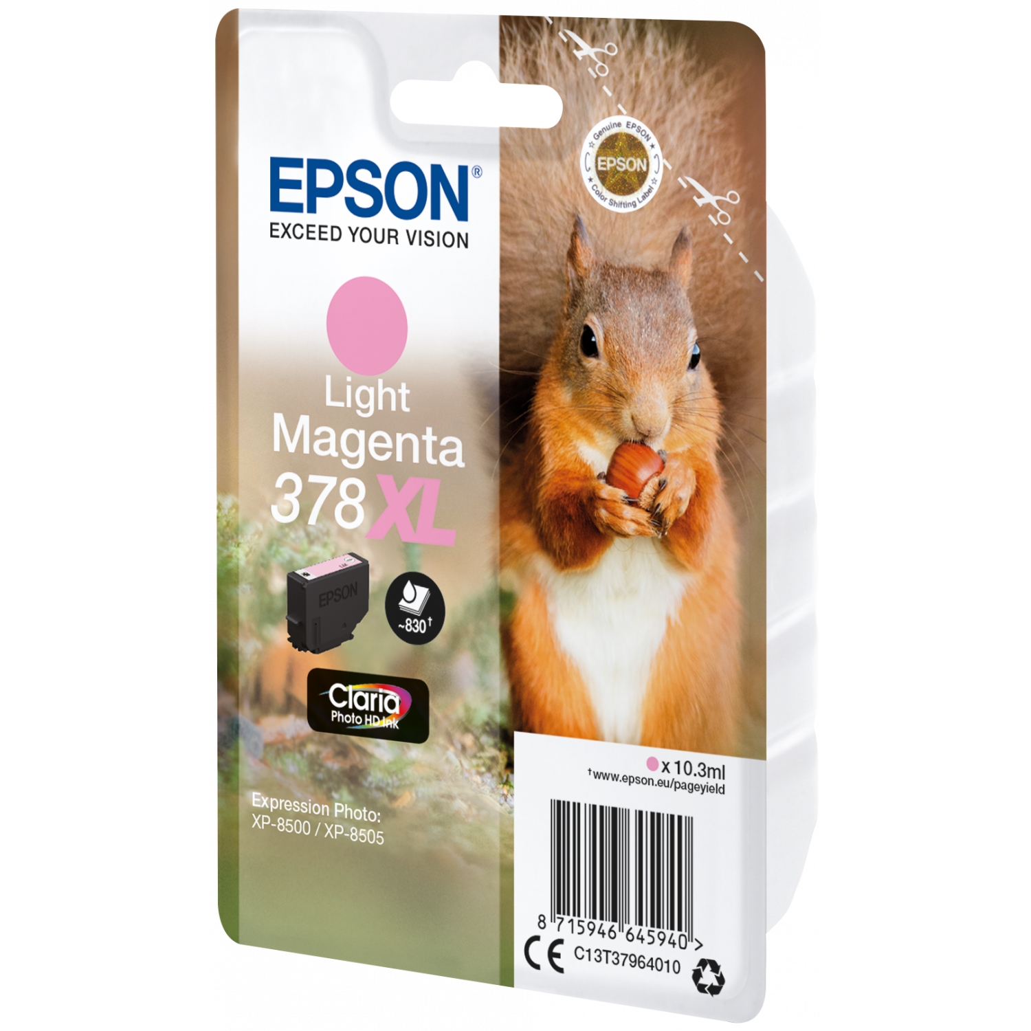 Original Epson 378XL Light Magenta High Capacity Ink Cartridge (C13T37964010) T3796 Squirrel