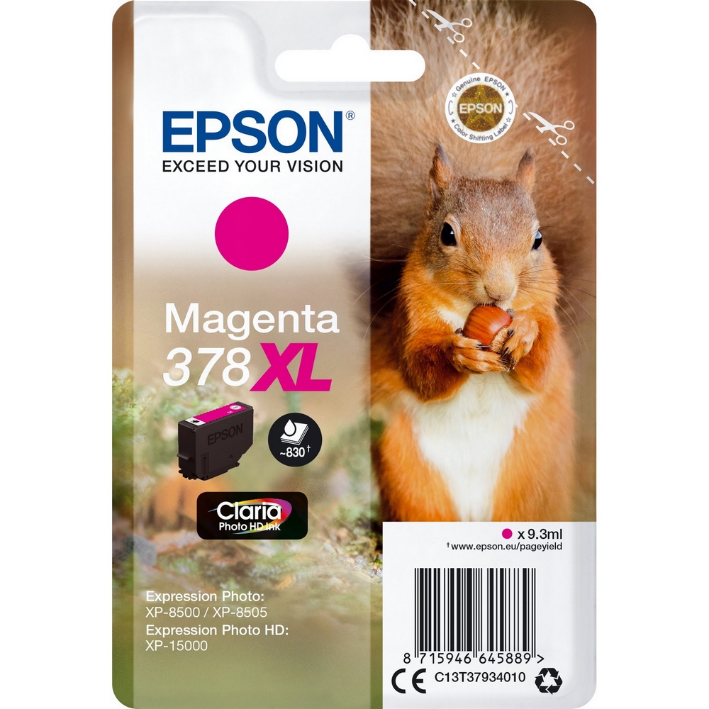 Original Epson 378XL Magenta High Capacity Ink Cartridge (C13T37934010) T3793 Squirrel