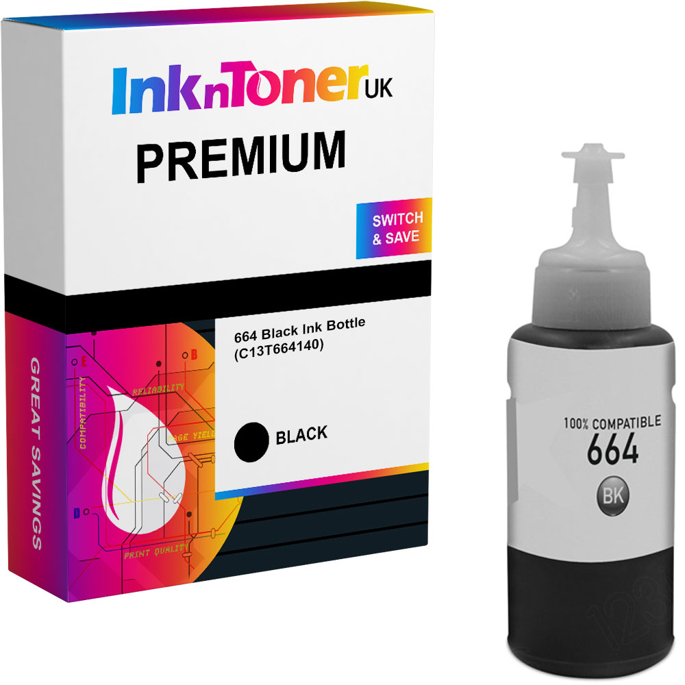 Premium Compatible Epson 664 Black Ink Bottle (C13T664140)