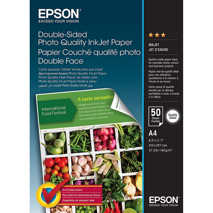 Original Epson 140gsm A4 Double-Sided Photo Quality Inkjet Paper - 50 Sheets (C13S400059)