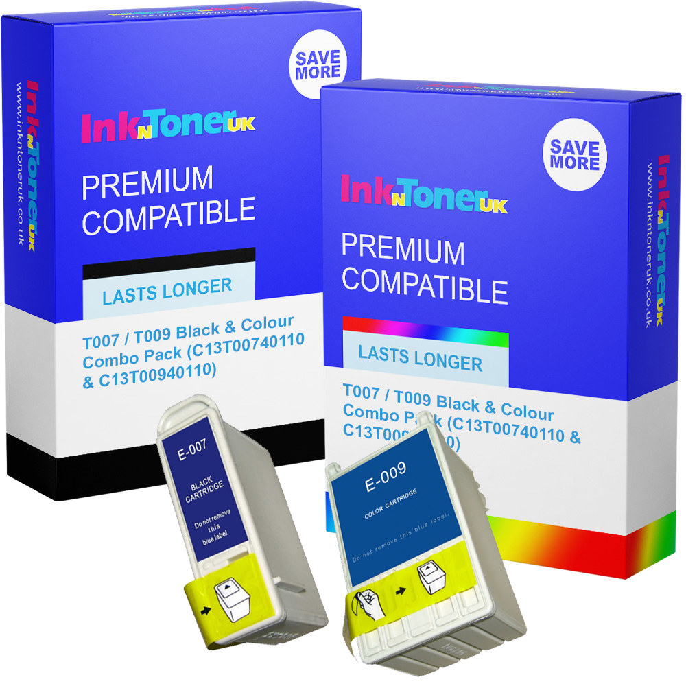 Premium Compatible Epson T007 / T009 Black & Colour Combo Pack Ink Cartridges (C13T00740110 & C13T00940110)