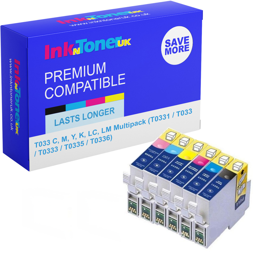 Premium Compatible Epson T033 C, M, Y, K, LC, LM Multipack Ink Cartridges (T0331 / T033 / T0333 / T0335 / T0336)