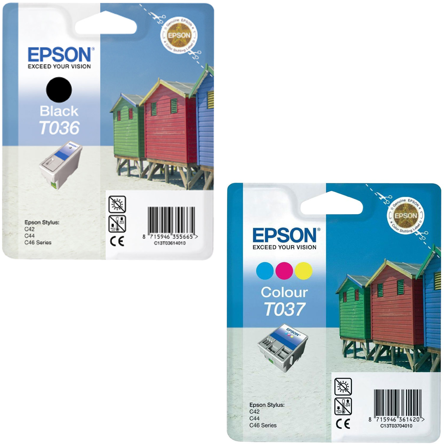 Original Epson T036 / T037 Black & Colour Combo Pack Ink Cartridges (C13T03614010 & C13T03704010)