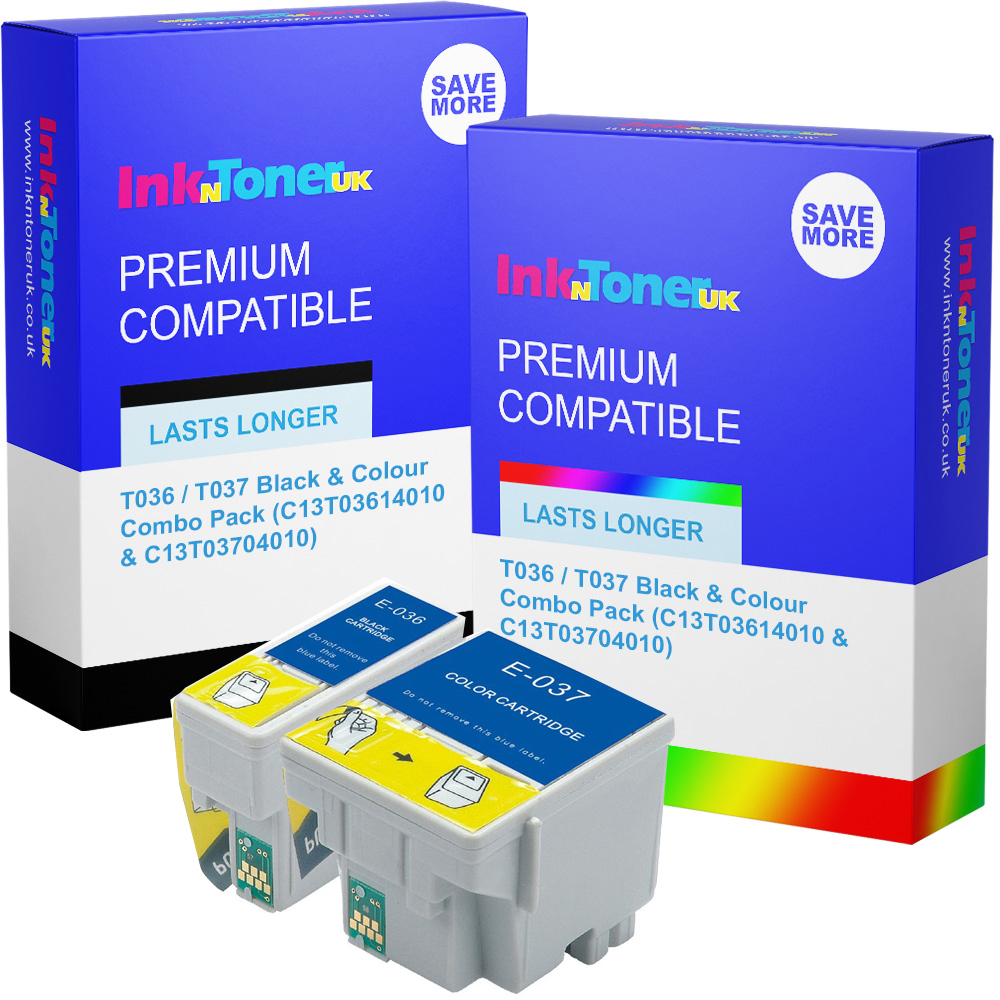 Premium Compatible Epson T036 / T037 Black & Colour Combo Pack Ink Cartridges (C13T03614010 & C13T03704010)